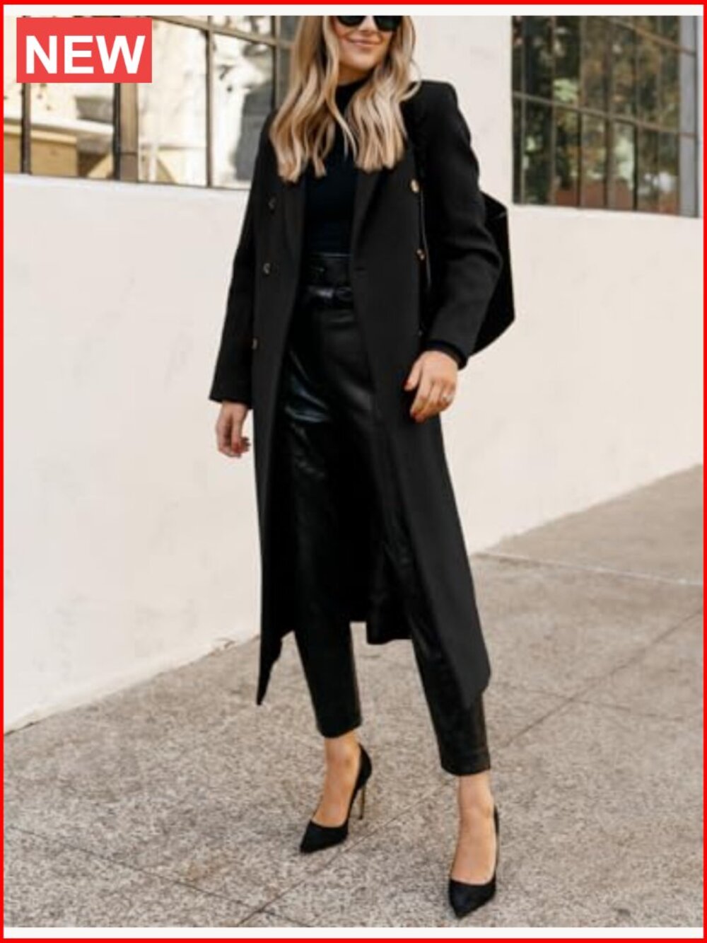 Wool Notch Lapel Long Trench Coat Double Breasted Peacoat - Picture 2 of 4